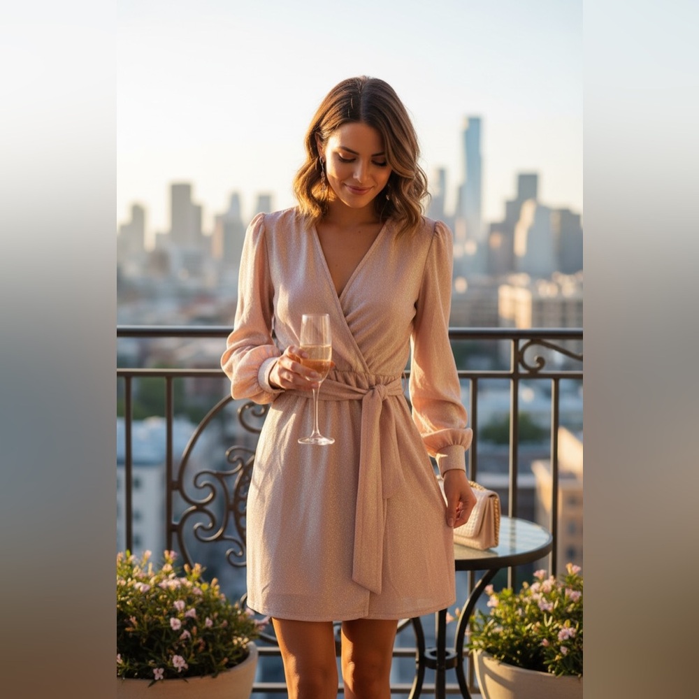 Q2 Shimmer Wrap Dress